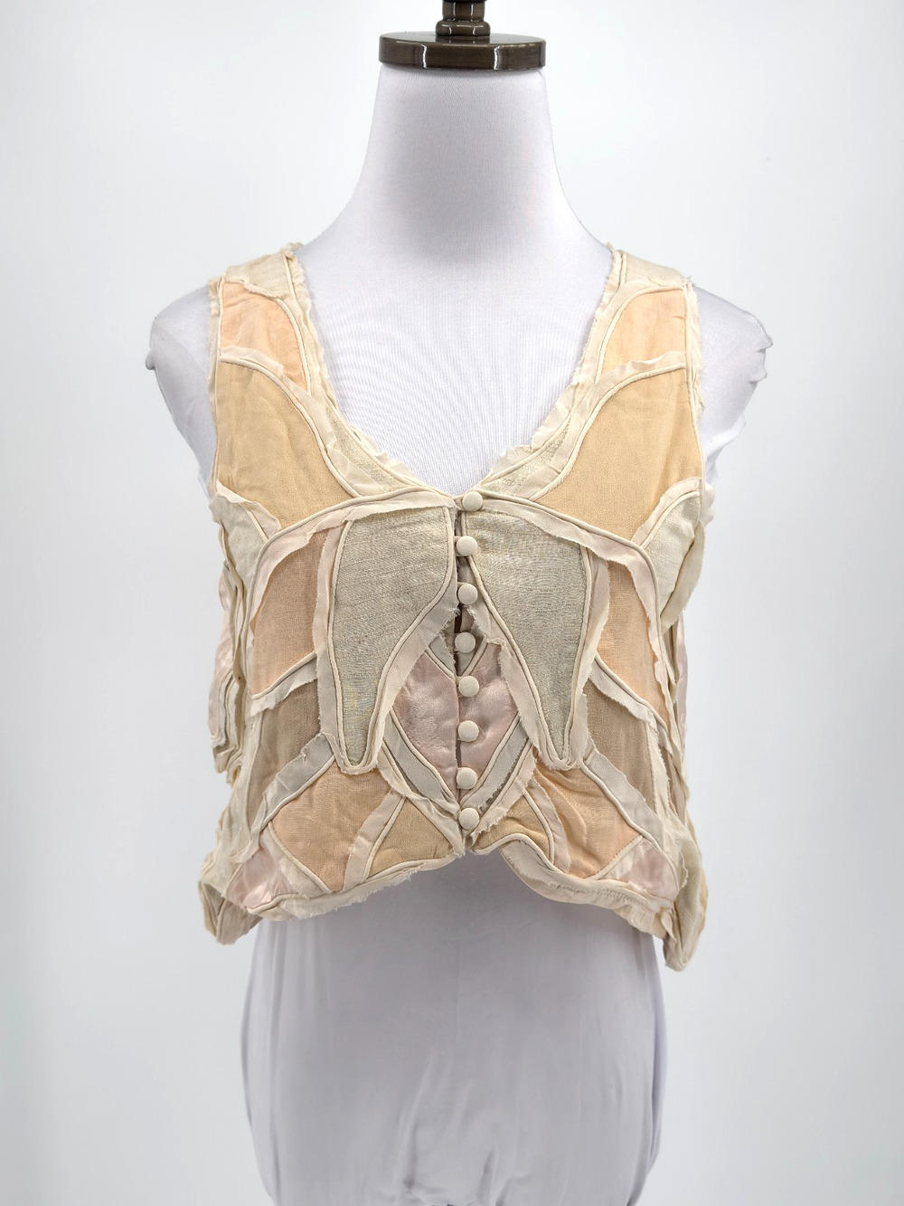 Zara Limited Edition 2023 Beige Boho Cotton Linen Patchwork Vest Sz XS/S NEW